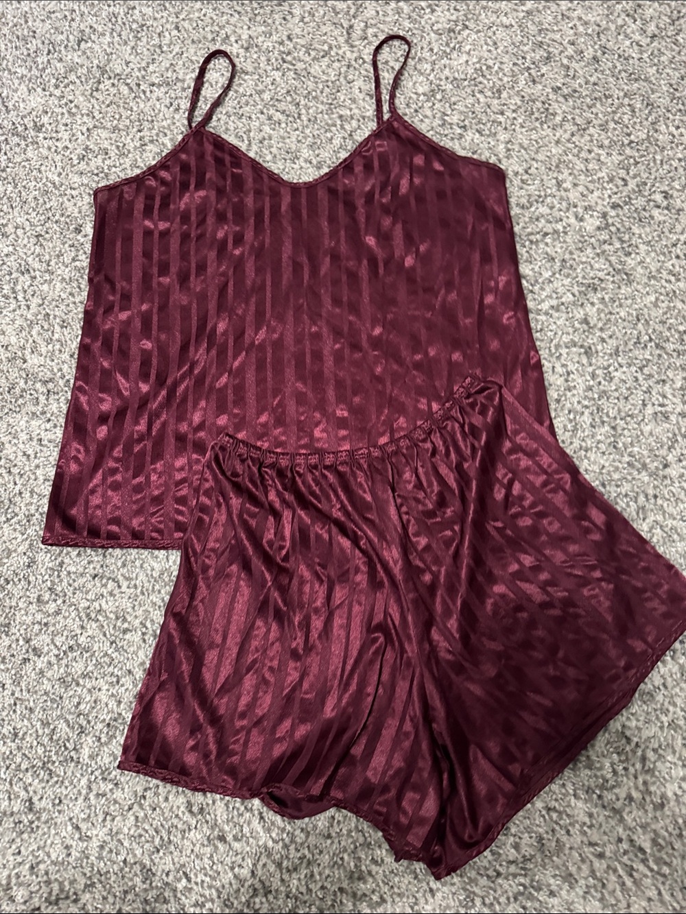 Women’s Vintage Petra Fashions Burgundy Satin Stripe Cami & Shorts Set Medium
